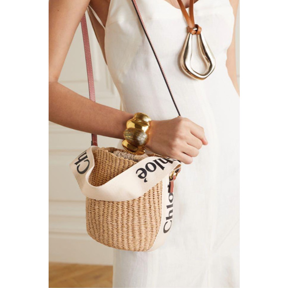 NEW CHLOE SMALL WOODY BASKET BUCKET RAFFIA STRAW SHOULDER BAG PURSE - Picture 2 of 14